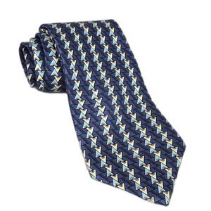 Venanzi Tie Mens Blue Yellow Silk Geometric Pattern Made Italy Formal Necktie